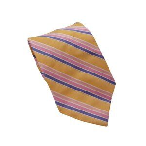 Paul Fredrick Italian Silk Tie OS Yellow Striped Hand Tailored Adjustable
